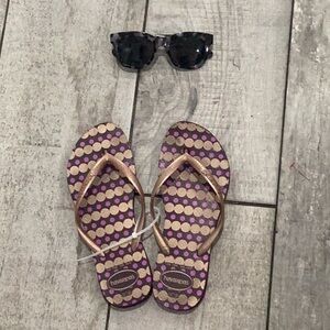 Havaianas Purple and Gold Flip Flops worn 2 times size 7/8